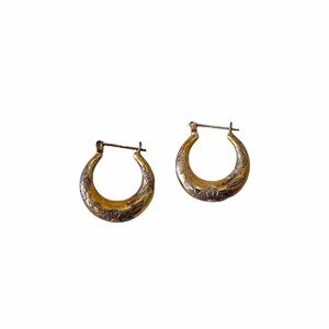 Vintage Sterling Silver Gold Vermeil Etched Hoops